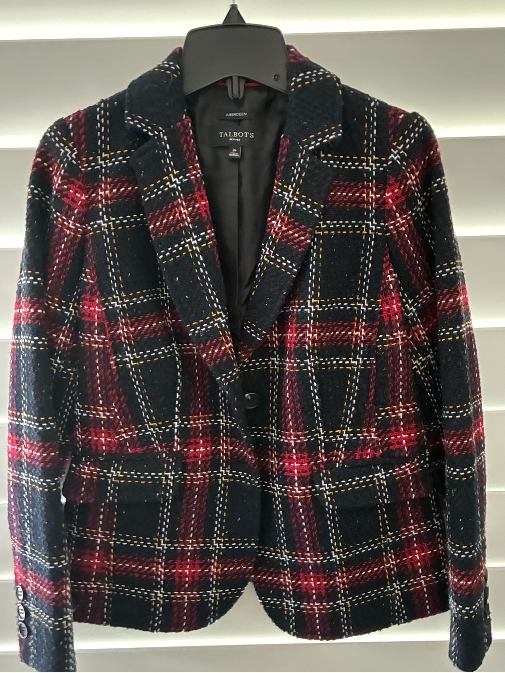 Talbots Black and Red Plaid Wool-Blend Blazer